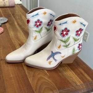 Zodiac Cream Embroidered Ankle Booties